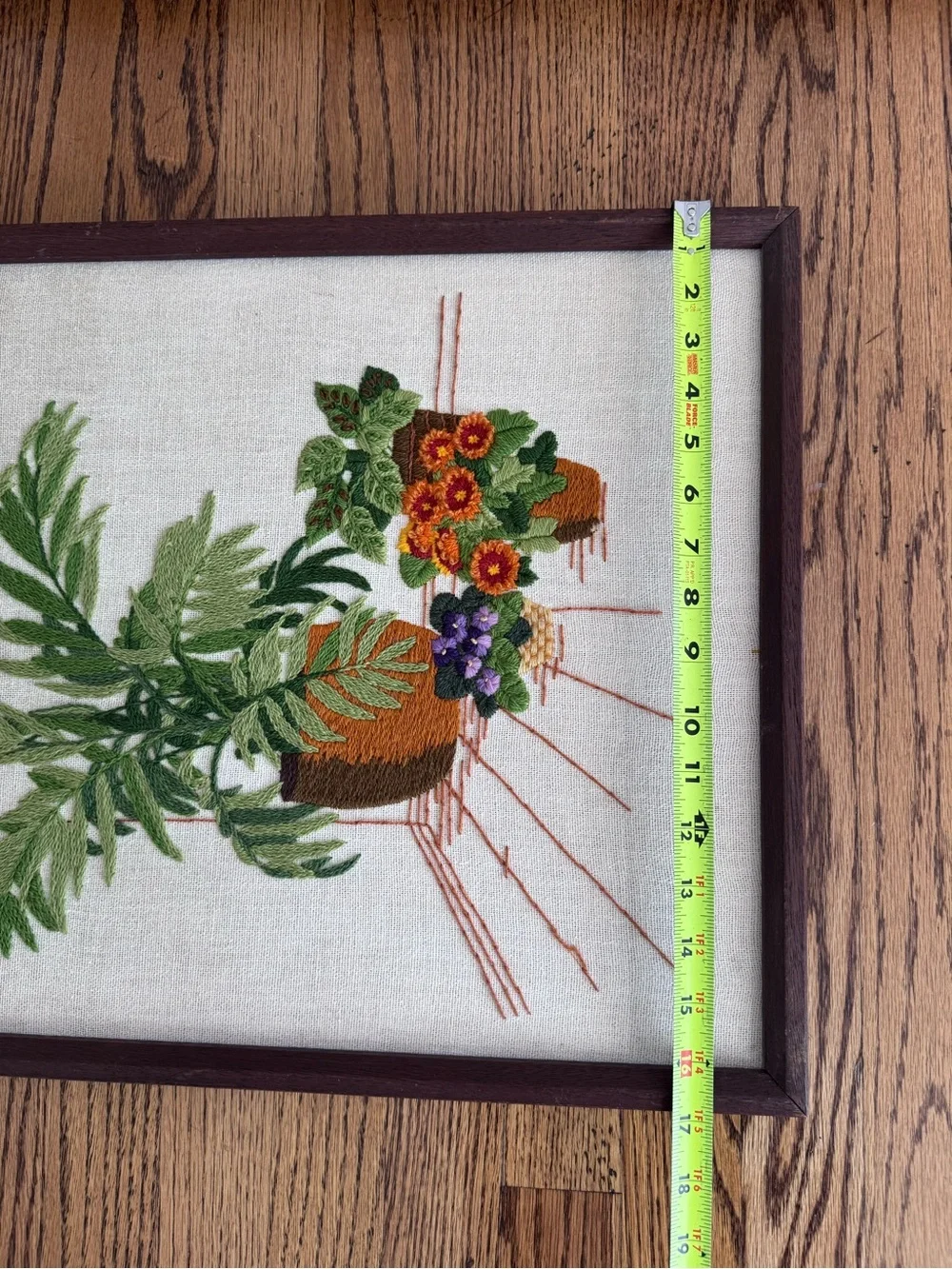Vintage Crewel Embroidered Plant Wall Art